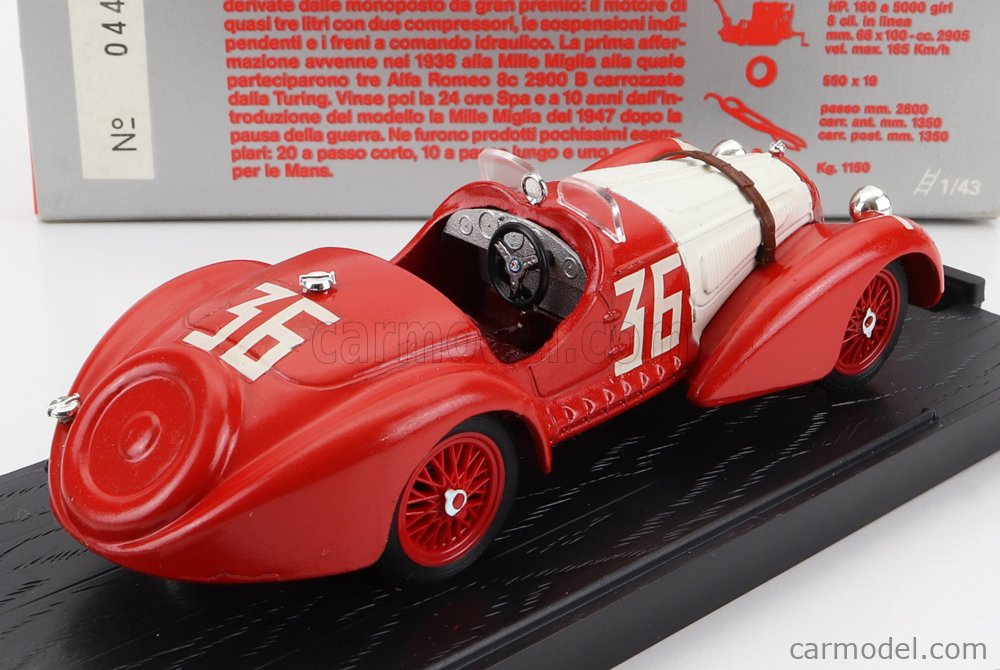 BRUMM S S010 Echelle 1 43 ALFA ROMEO 8C 2900B N 36 1938 RED WHITE