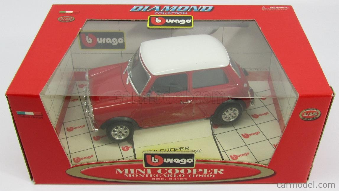 BURAGO 34109 Scale 1/16 | MINI COOPER MONTECARLO 1960 RED WHITE