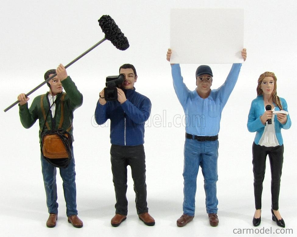 AMERICAN DIORAMA 77426SET Escala 1/18 FIGURES SET 4X CAMERA CREW REPORTER CAMERAMAN VARIUOUS