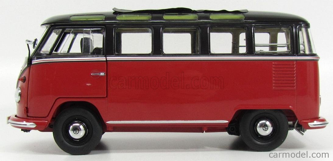 SCHUCO 0284 Scale 1/18 | VOLKSWAGEN T1 SAMBA MINIBUS 1962 RED BLACK