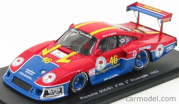 Spark Model S1926 Scale 1 43 Porsche 935 81 N 46 3rd 6h Riverside 19 B Wollek M De Narvaez Red Blue Yellow