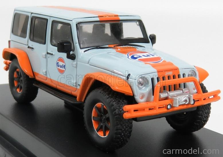 Greenlight 860 Masstab 1 43 Jeep Wrangler Unlimited Gulf Oil With Offroad Bumpers 15 Light Blue Orange