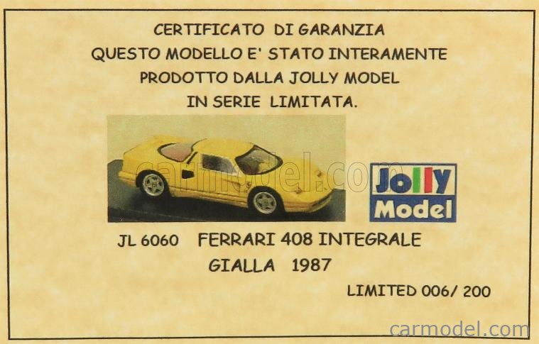 JOLLY-MODEL JL6060 Scale 1/43 | FERRARI 408 COUPE INTEGRALE