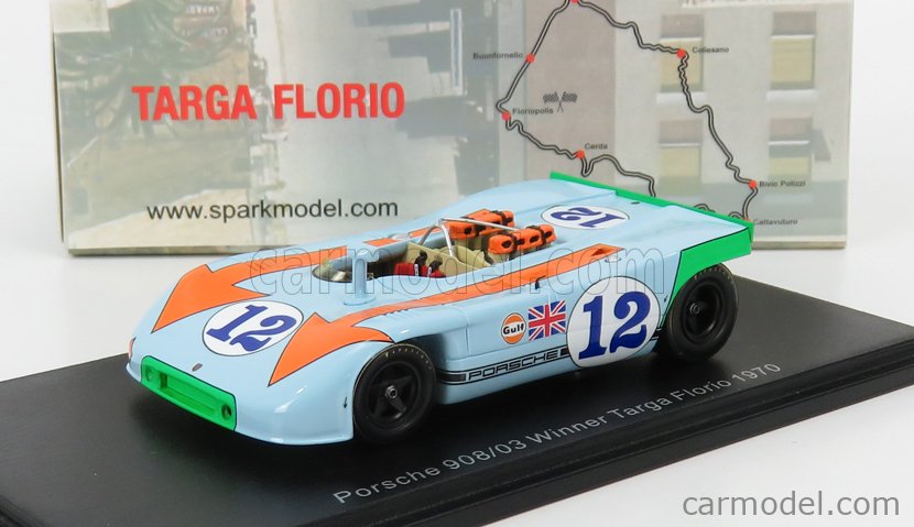 Porsche 908 /3 Gulf n° 12 Vainqueur Targa Florio 1970 1/43 Spark 43TF70 