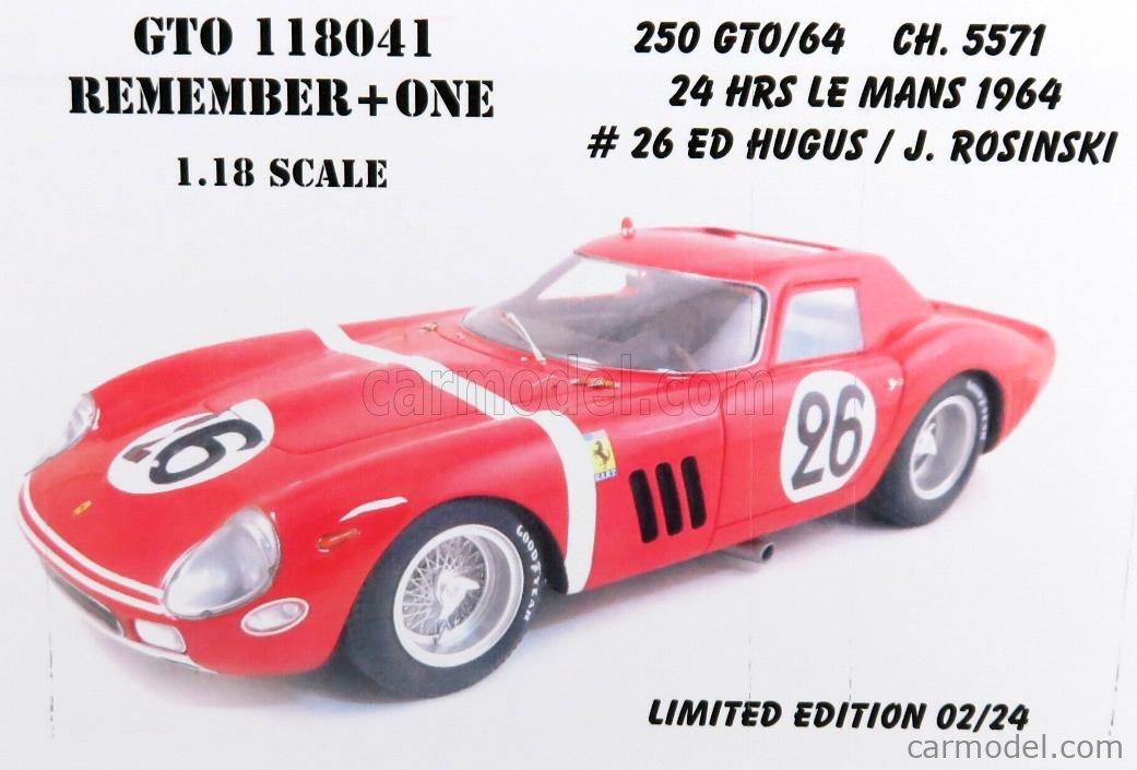 Mg Model Gto Scale 1 18 Ferrari 250 Gto Coupe Ch5571 Team N A R T N 26 24h Le Mans 1964 Ed Hugus J Rosinski Red White