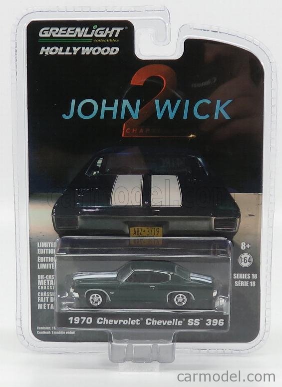 Greenlight Chevrolet Chevy Chevelle SS 396 Coupe Grün John Wick 2 Generation 1968-1972 1/18 Modell Auto mit individiuellem Wunschkennzeichen