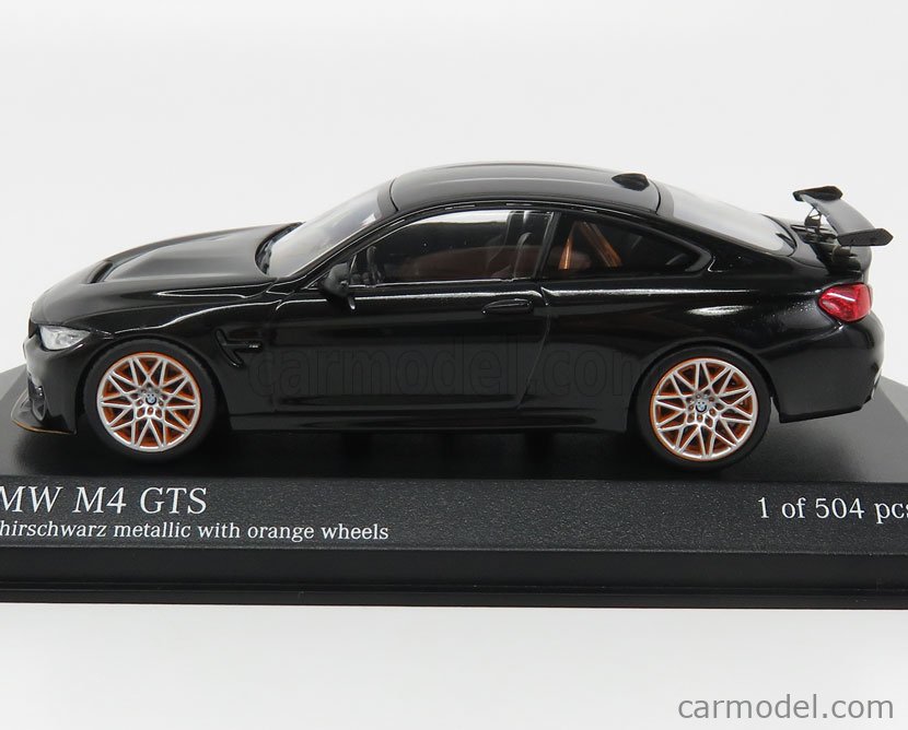 Minichamps 1/43 2016 BMW M4 GTS Black Metallic w/ Orange Wheels 410025222 