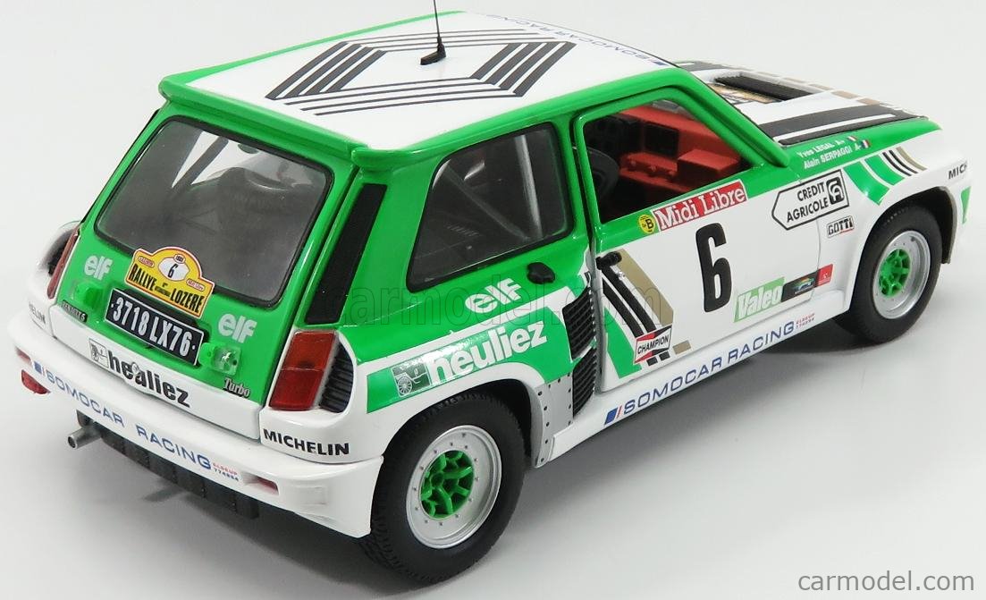 Rallye de Lozere 1985 Voiture Miniature de Collection Renault SOLIDO Blanc/Vert/Noir 1801303 5 Turbo Gr B 