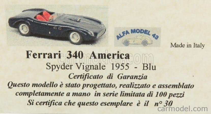 Ferrari 340 Spider Vignale 1950 – Kit Résine Monté 1/43, Vert, état Correct