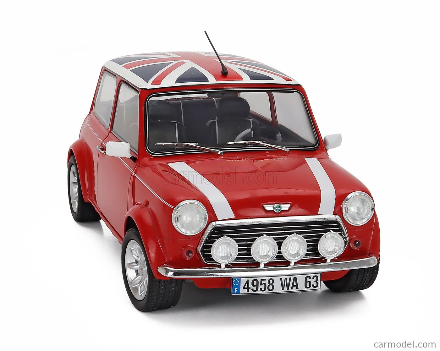 Voiture Miniature échelle Mini Cooper S Avec Drapeau - Métal, Portes Ouvrantes, Peinture Brillante - Vert