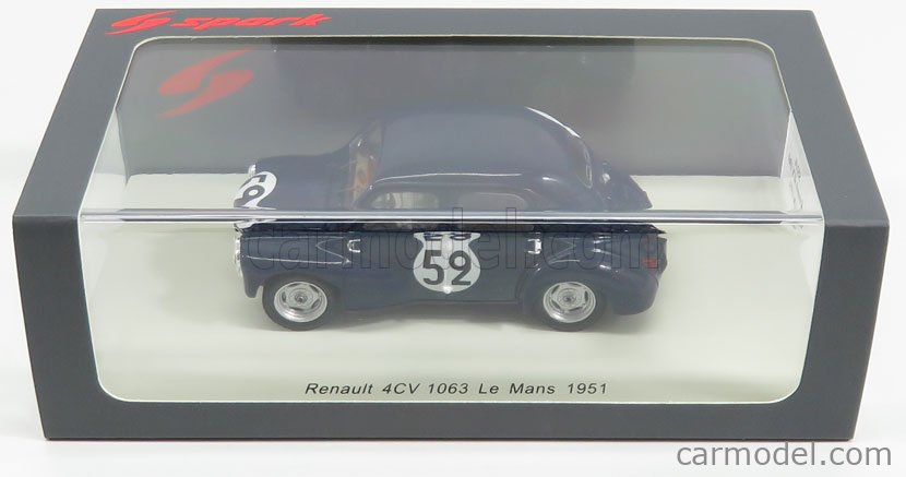Miniature Spark 1/43 S5225 - Renault 4cv 1063 N°53 - 24H Du Mans 1952 - Bleu Résine Collection