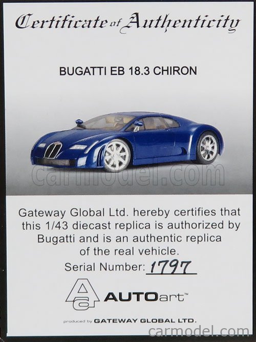 AUTOART 50911 Scale 1/43 | BUGATTI EB18.3 CHIRON 1999 BLUE MET