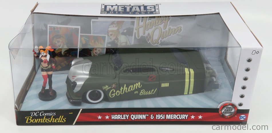 JADA 253255005 Масштаб 1/24  MERCURY COUPE 1951 WITH HARLEY QUINN FIGURE GREEN SILVER
