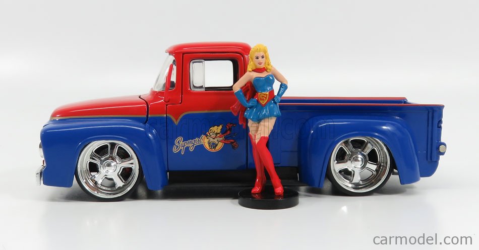JADA 253255008 Scale 1/24  FORD USA F-100 PICK-UP CUSTOM 1952 WITH SUPERGIRL FIGURE RED BLUE