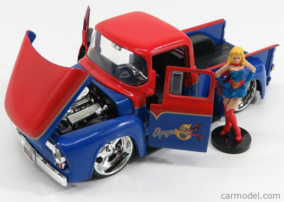 JADA 253255008 Scale 1/24  FORD USA F-100 PICK-UP CUSTOM 1952 WITH SUPERGIRL FIGURE RED BLUE