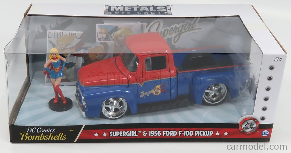 JADA 253255008 Scala 1/24  FORD USA F-100 PICK-UP CUSTOM 1952 WITH SUPERGIRL FIGURE RED BLUE
