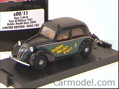 BRUMM PROM S00/11 Scale 1/43 | FIAT 1100 B TAXI MILANO HOBBY MODEL EXPO  2000 BLACK GREEN