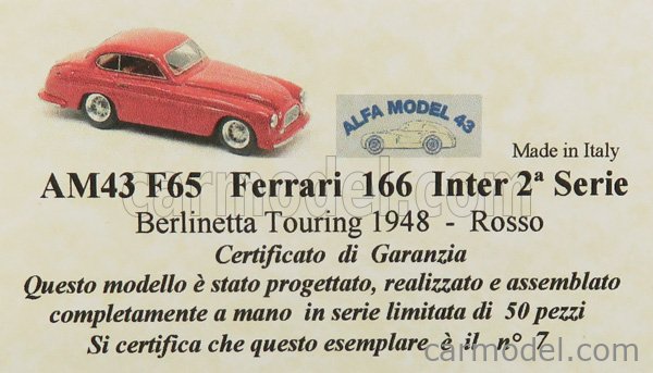 KIT FERRARI 166 inter Berlinetta Touring Farina 1948 - Alfa Model43 kit 1/43 EUR 75,00 - FR KIT FERRARI 166 inter Berlinetta Touring Farina 1948 - Alfa Model43 kit 1/43 EUR 75,00 - FR