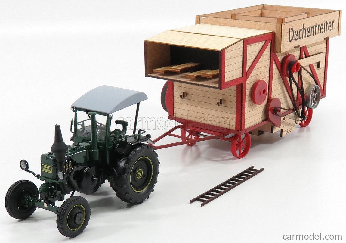 Schuco 450769900 Lanz Tractor Con Estiércol, Bulldog Con Techo, Remolque De Barril (madera/corte Láser), Modelo De Coche, 1:32, Marrón Semi Mate