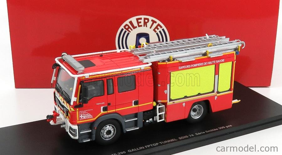MAN Camion de Sapeurs Pompiers TGM 15.290 GALLIN FPT TUNNEL SDIS 74  Haute-Savoie 1/43 ALERTE –