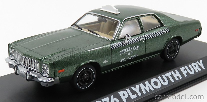 Modellino Auto Greenlight 1/18 Plymouth Fury 1976 Taxi Checker Cab, Colore Verde, Scala 1:18