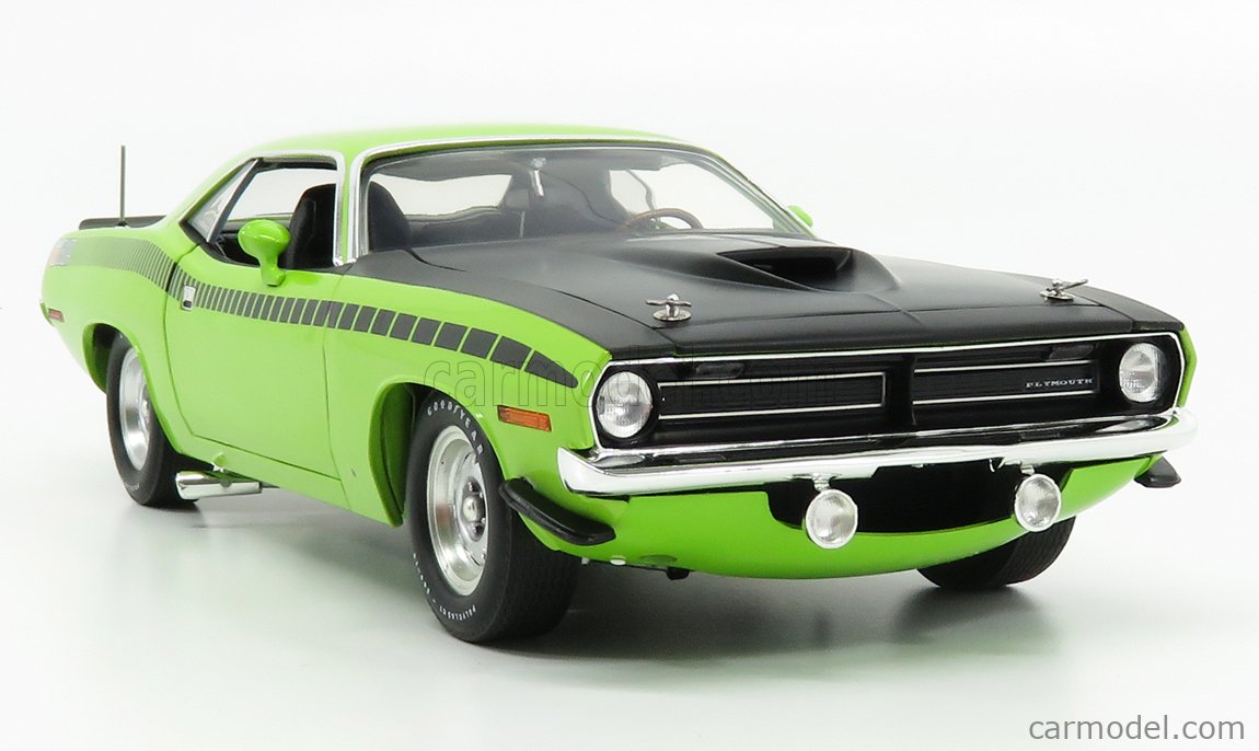 1970 Plymouth Barracuda AAR Sublime Green with Matt Black Hood Limited Edition to 540 Pieces Worldwide 1/18 Diecast Model Car by ACME A1806113 