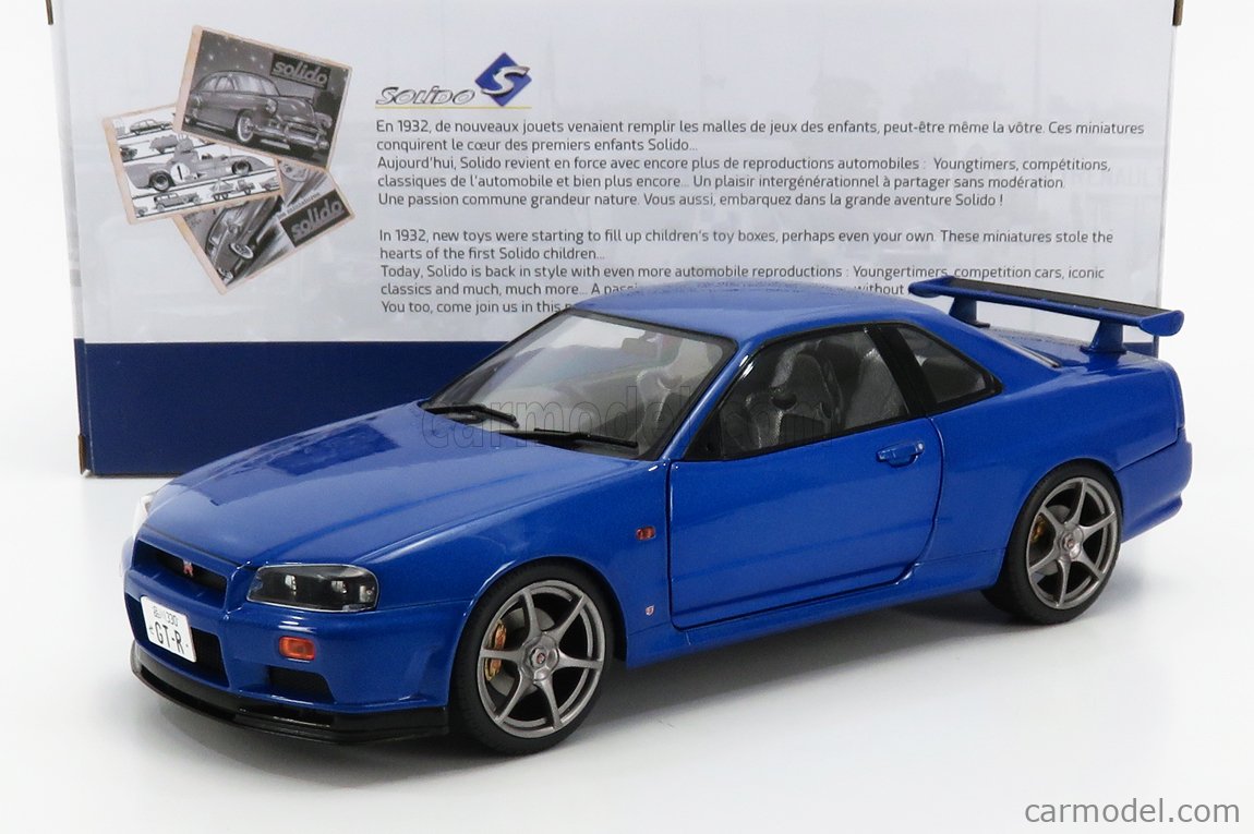 1999 Nisan Skyline GT-R (R34) RHD (Right Hand Drive) Bayside Blue Metallic  1/18 Diecast Model Car by Solido S1804301