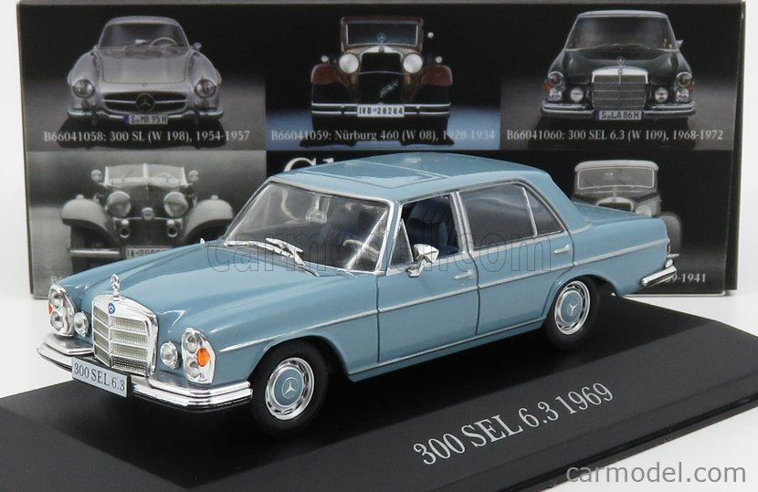 b66041060 1968-1972 Original Mercedes maqueta de coche 1:43 azul 300 sel 6.3 w109 