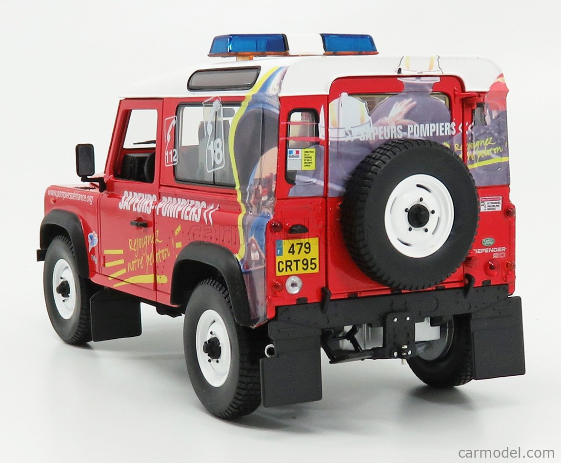UNIVERSAL HOBBIES UH3853 Echelle 1/18  LAND ROVER LAND 90 DEFENDER SAPEURS POMPIERS FRENCH FIRE BRIGADE 1984 RED WHITE