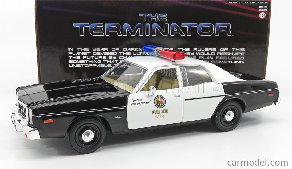 Greenlight Spielzeugauto 1:64 – 1977 Dodge Monaco Police Aus „The Terminator“ | Druckguss-Modell In Schwarz-weiß