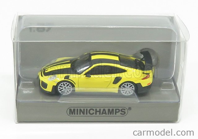 Minichamps 1/87 HO Porsche 911 GT2 RS 2018 Yellow/Carbon Hood 870068124
