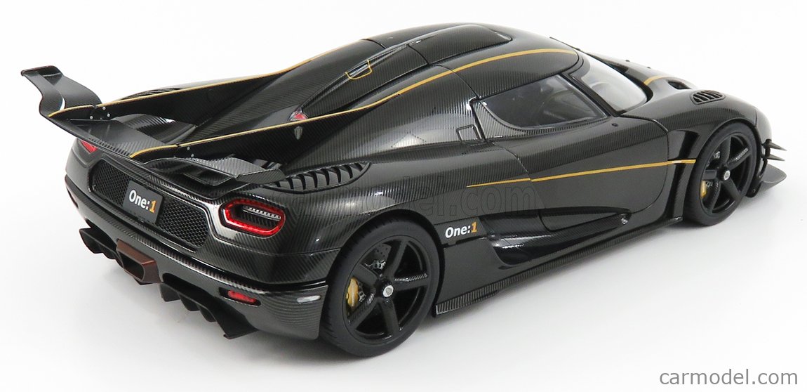 AUTOART 79019 Scale 1/18 | KOENIGSEGG 1 ONE 2014 BLACK CARBON GOLD STRIPES