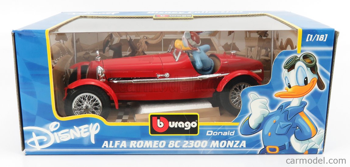 Burago Disney Collection Alfa Romeo 8C 2300 Monza Donald Duck 1:18 Scale MIB