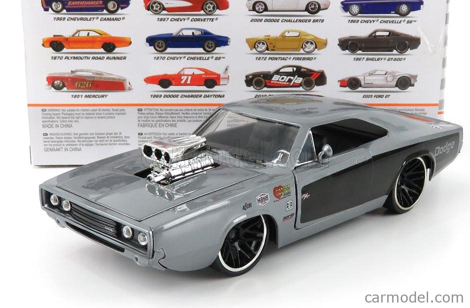 JADA 31668 Scale 1/24 | DODGE CHARGER R/T COUPE CUSTOM 1970 GREY BLACK