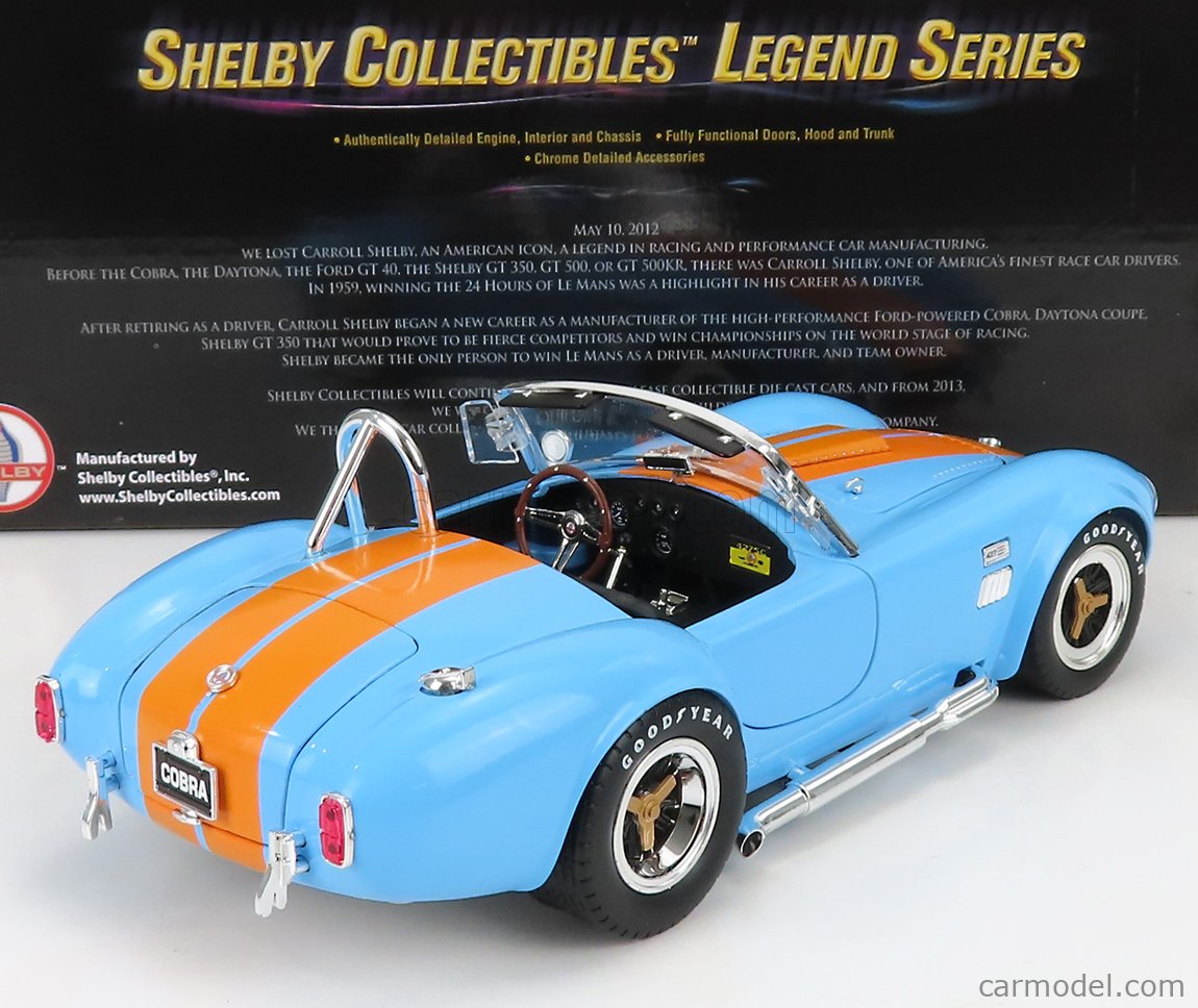 SHELBY-COLLECTIBLES SHELBY129 Echelle 1/18  FORD USA SHELBY COBRA 427 S/C SPIDER 1962 LIGHT BLUE ORANGE