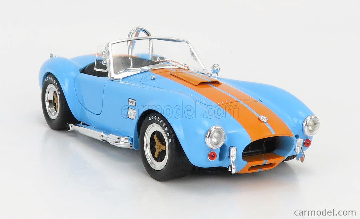 SHELBY-COLLECTIBLES SHELBY129 Scale 1/18  FORD USA SHELBY COBRA 427 S/C SPIDER 1962 LIGHT BLUE ORANGE