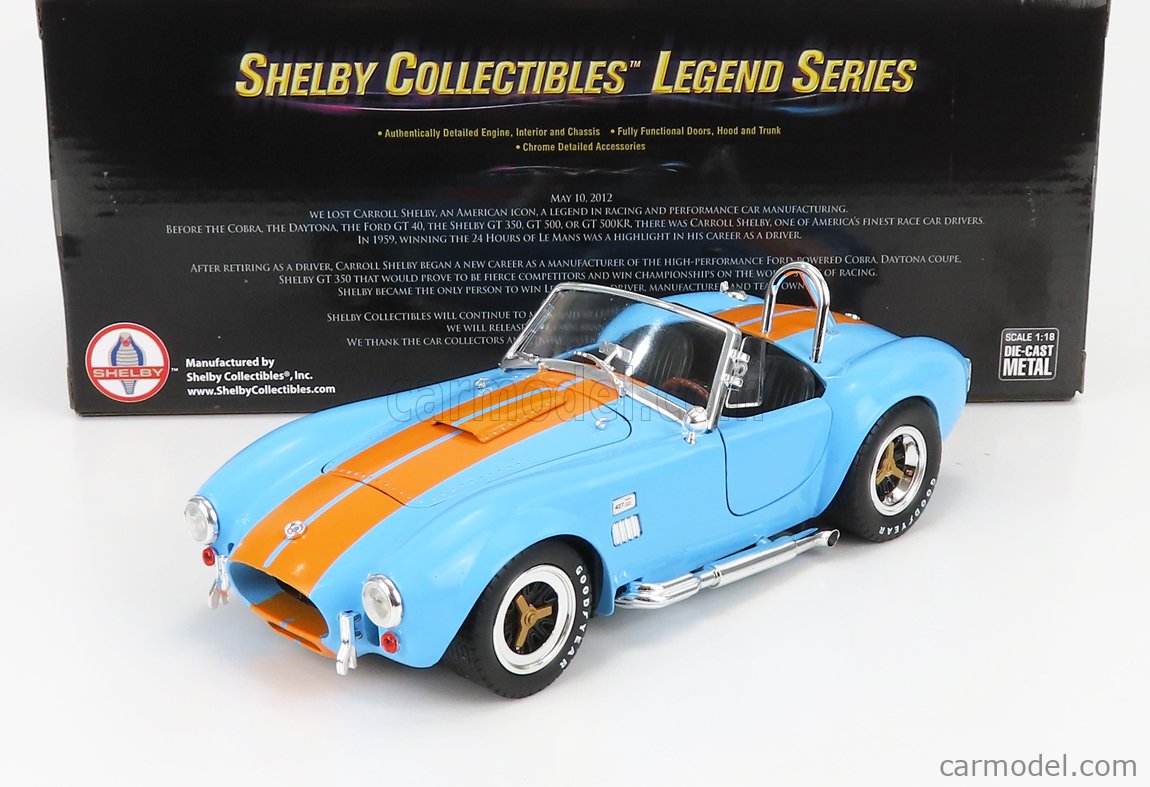 SHELBY-COLLECTIBLES SHELBY129 Masstab: 1/18  FORD USA SHELBY COBRA 427 S/C SPIDER 1962 LIGHT BLUE ORANGE