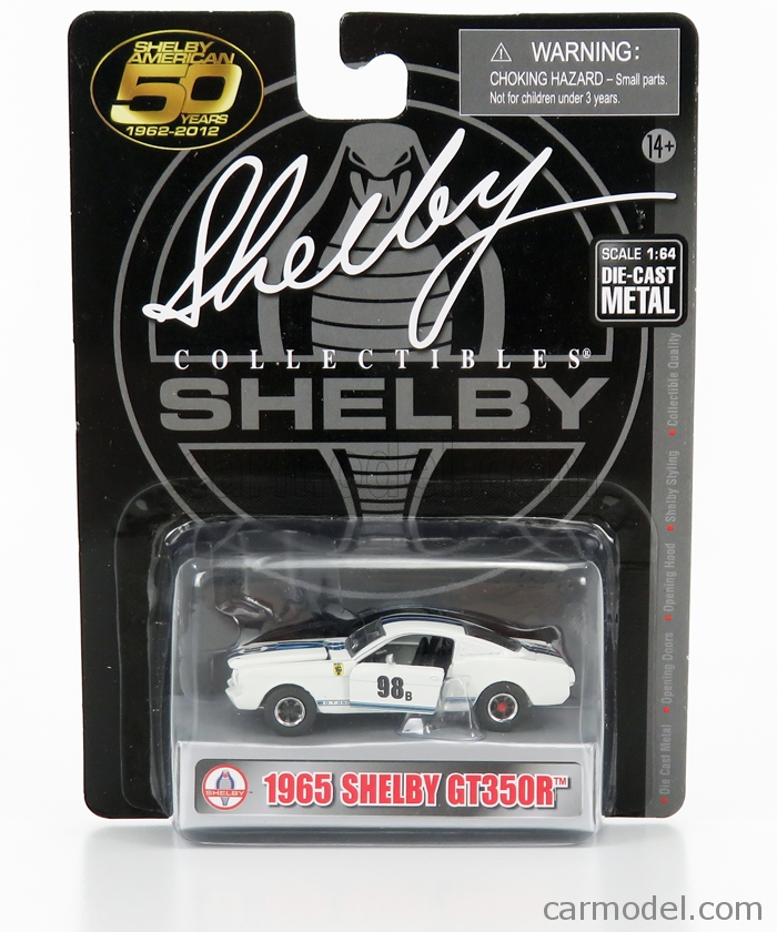 SHELBY-COLLECTIBLES 63351 Scale 1/64  FORD USA MUSTANG SHELBY GT 350R TEAM TERLINGUA RACING N 98b SEASON 1965 K.MILES WHITE BLUE MET