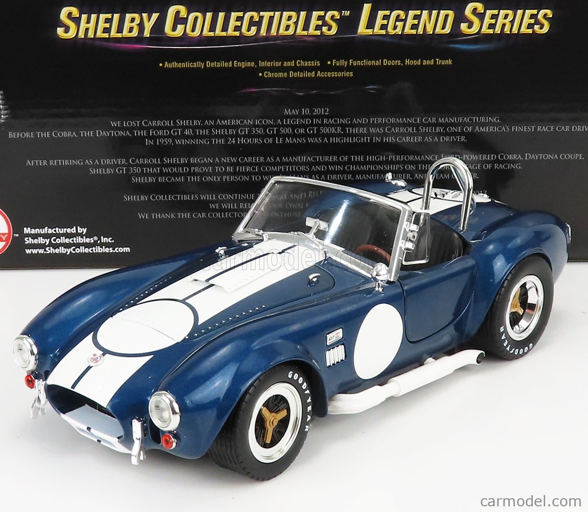 SHELBY-COLLECTIBLES SHELBY121-1 Scale 1/18  AC COBRA SHELBY COBRA 427 S/C SPIDER 1962 - SIGNED BY CARROLL SHELBY BLUE MET WHITE