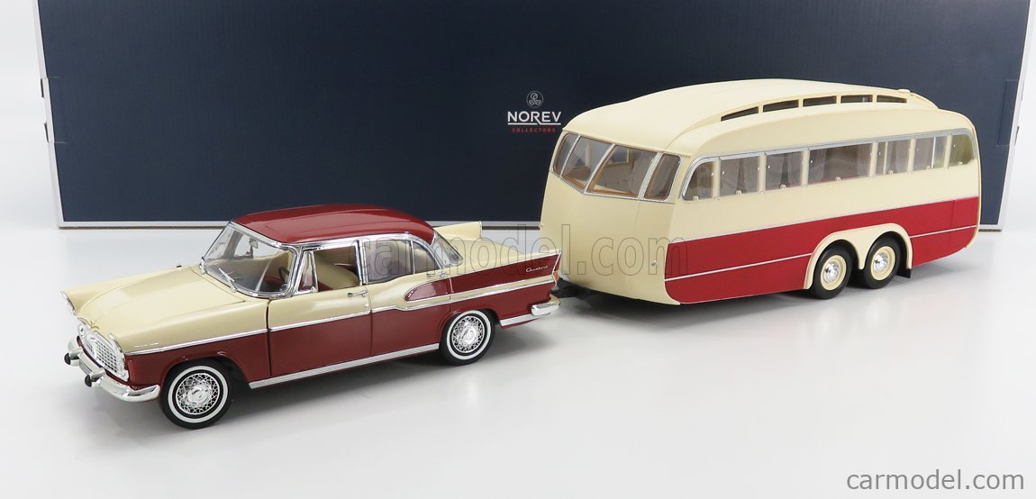 NOREV Ancien - Simca Chambord Rouge & Crème + Caravane Henon Bicolore - 1/43