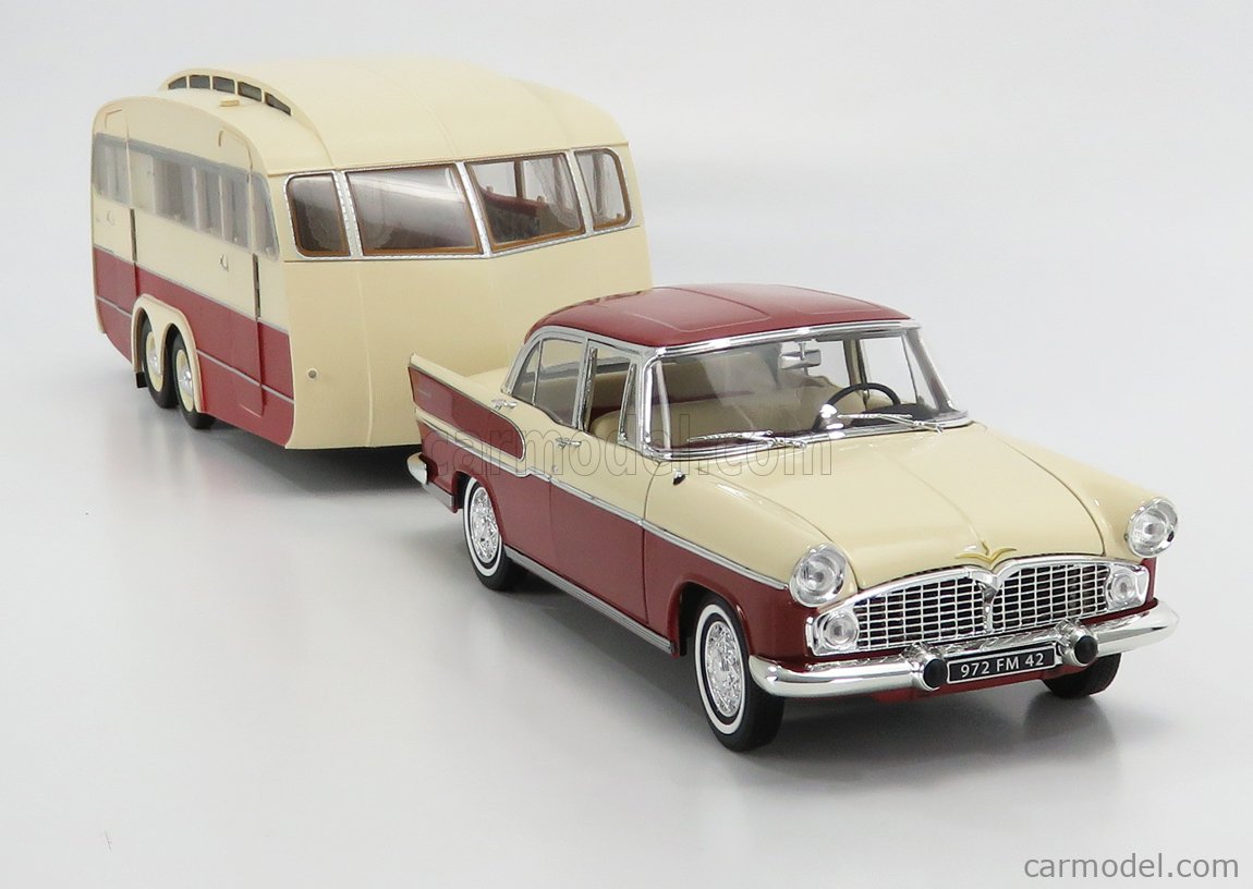 Miniature SIMCA Vedette Chambord 1958 bleu léman et gris et caravane