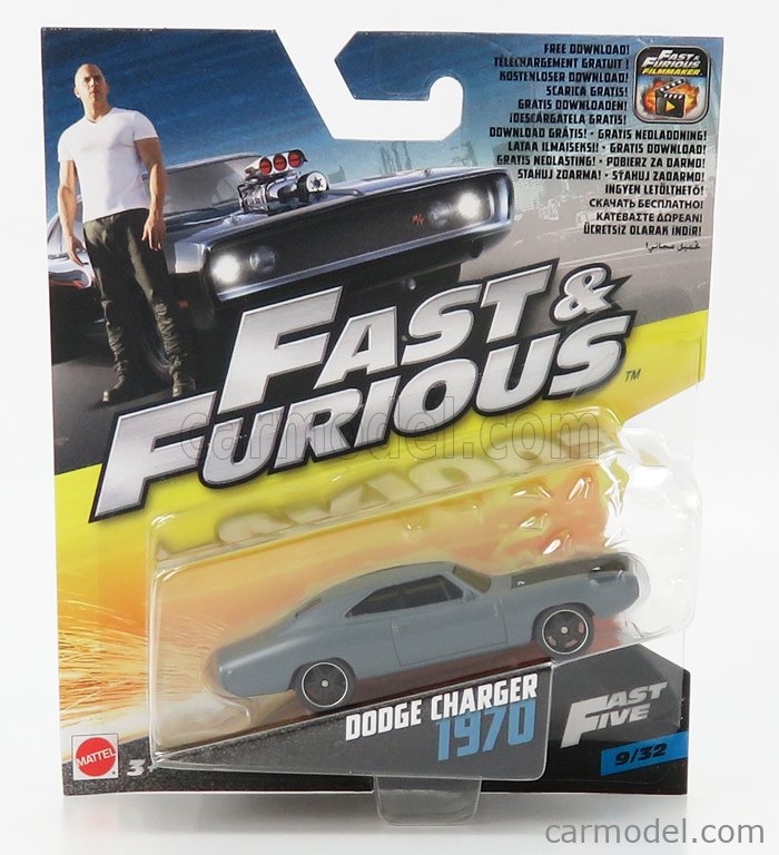 MATTEL HOT WHEELS FCF60-965A-FCF44 Scale 1/64 | DODGE DOM'S DODGE CHARGER  R/T 1970 - FAST & FURIOUS 5 2011 GREY