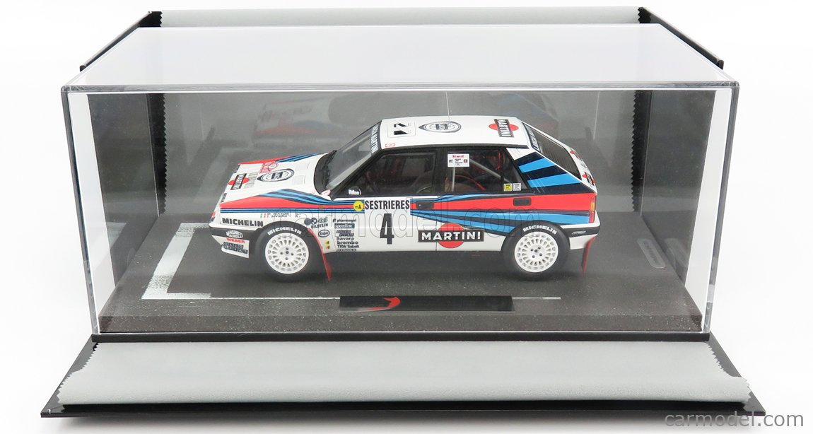 BBRC1838-1 DELTA HF INTEGRALE MARTINI 8V N 4 WINNER RALLY MONTECARLO 1989 M. BIASION T.SIVIERO night version - 1:18 scale limited edition 100 pcs The Lancia Delta HF Integrale is a sporty version