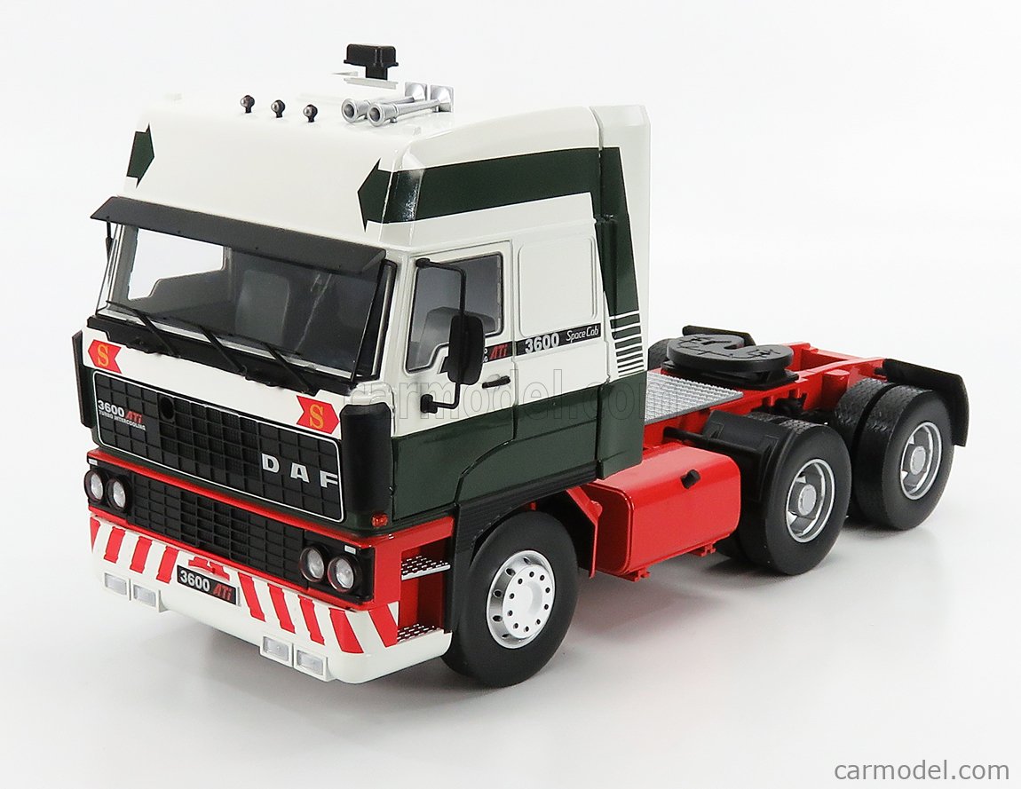 ROAD-KINGS RK180092 Escala 1/18  DAF 3600 SPACE CAB TRACTOR TRUCK 3-ASSI 1986 WHITE GREEN RED