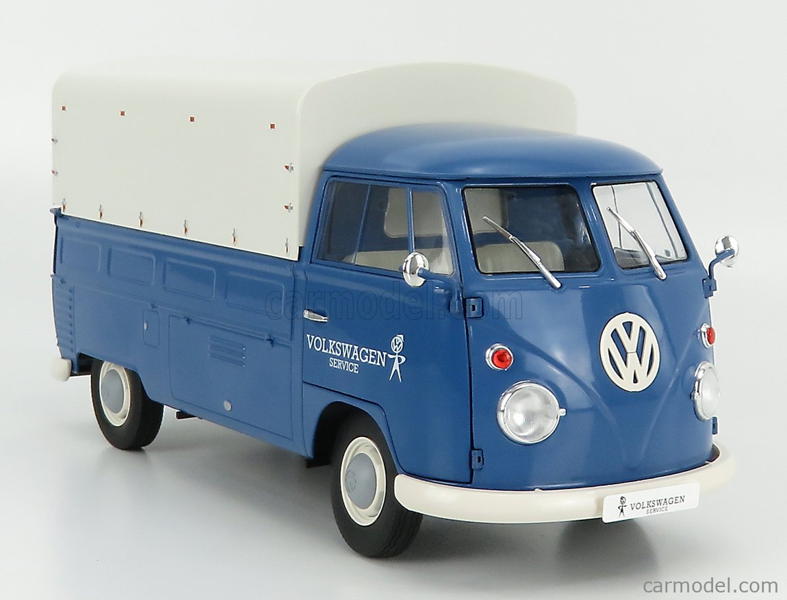 Modèle Réduit Solido 1:18 VW T1 21 Windows - Bleu Et Blanc - Die-cast Avec Socle