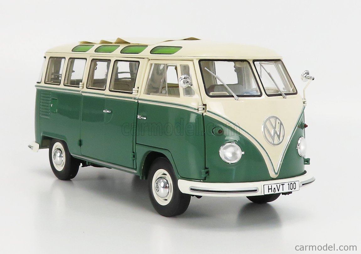 SCHUCO 450037800 Scale 1/18 | VOLKSWAGEN SAMBA CAMPER 1962 GREEN WHITE