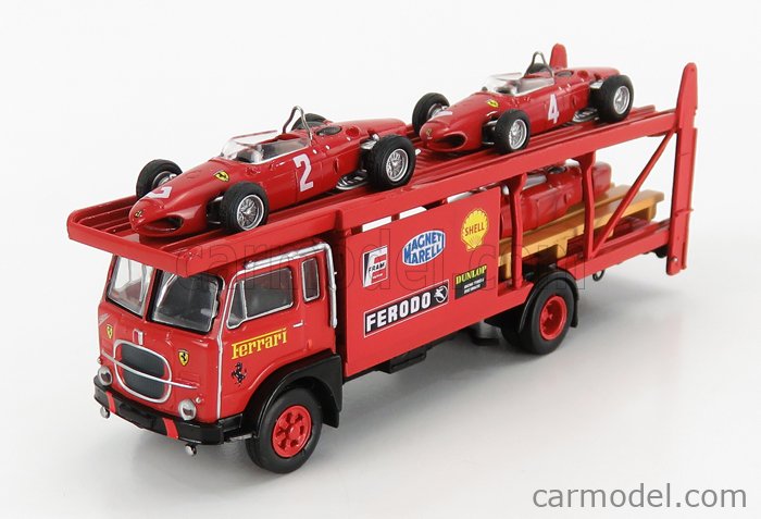 FIAT - 640 TRUCK FERRARI CAR TRANSPORTER 1956 - WITH 2 X FERRARI F1 156  1961 + FIGURES