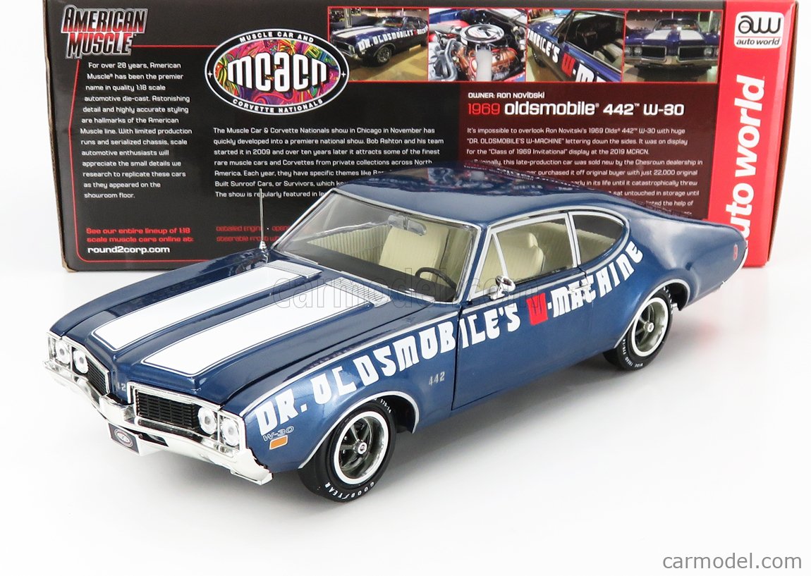 AUTOWORLD AMM1235 MCACN 1969 OLDSMOBILE 442 W-30 1/18 with WHITE LETTERING BLUE 