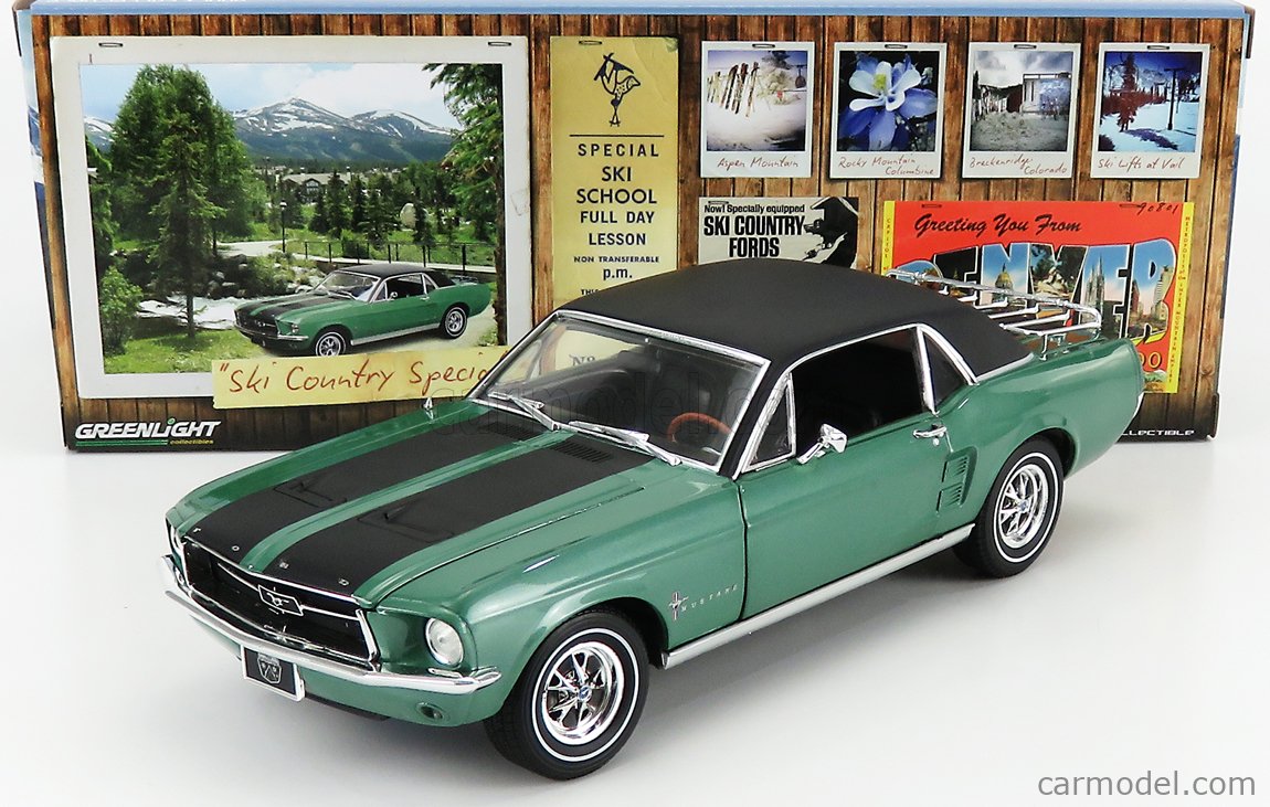 1967 FORD MUSTANG TURQUOISE WITH SKIS 1/64 DIECAST MODEL CAR BY GREENLIGHT 30154 
