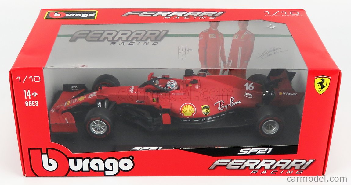 1:18 Burago Ferrari F1 Sf21 #16 Season 2021 Charles Leclerc Matt Red BU16809LE-Y